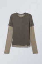 Dunkles Graubraun - Doppellagiges Longsleeve-T-Shirt im Slim Fit - 3