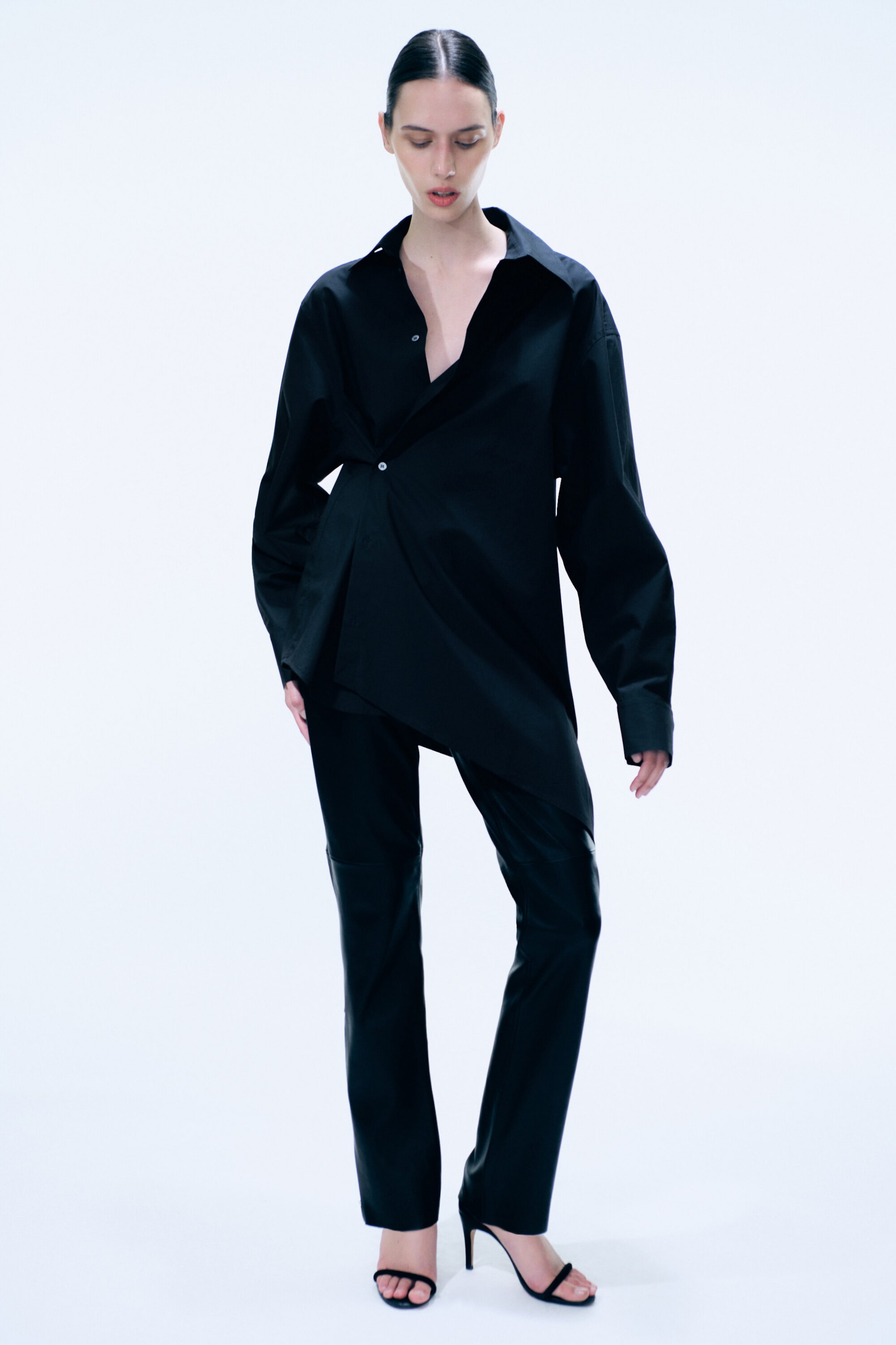 Off-black - Cross-buttoned Expand Shirt - 2