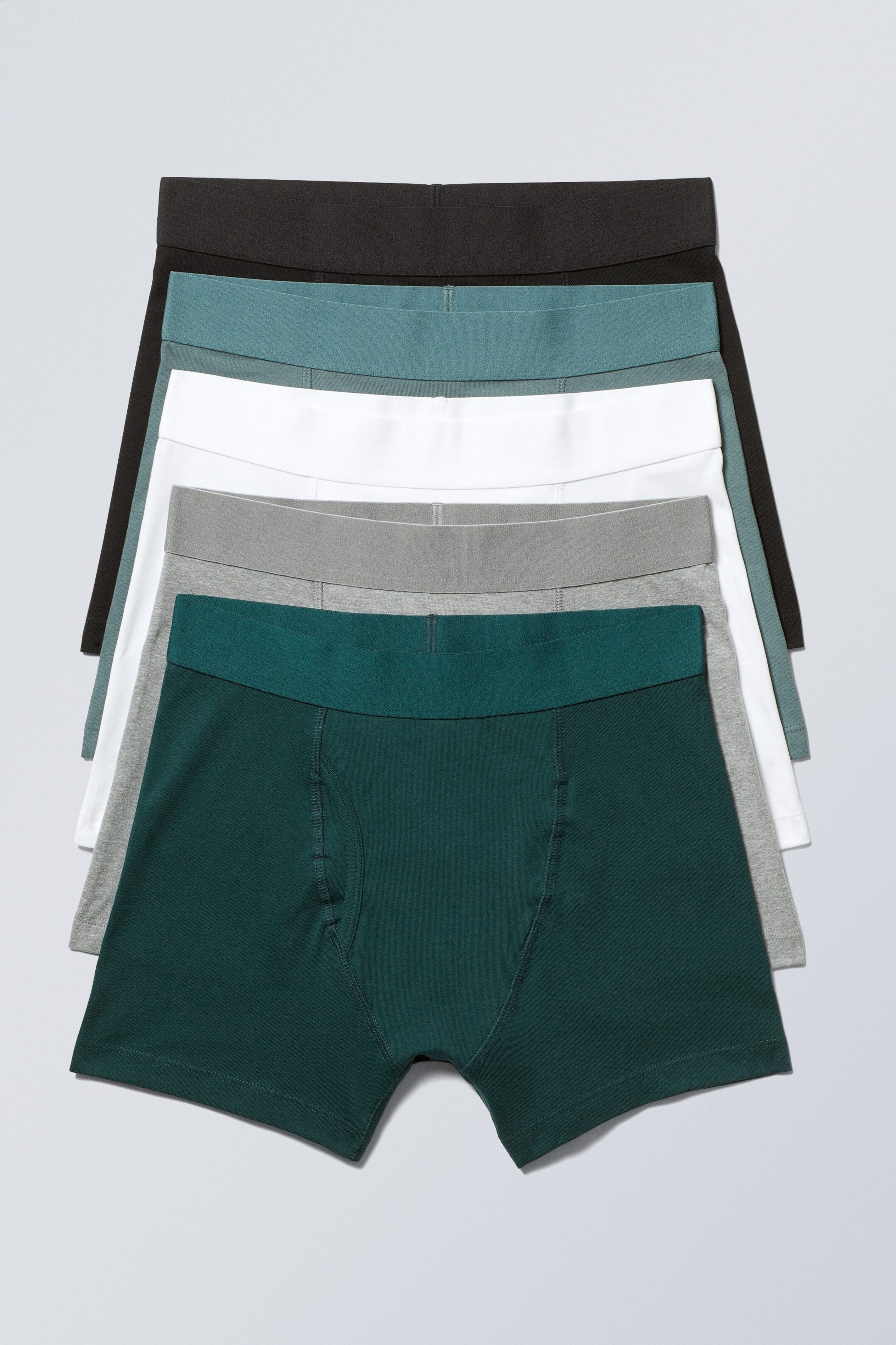 Schwarz/Weiß/Blaugrün/Grau - Boxershorts 5er-Pack