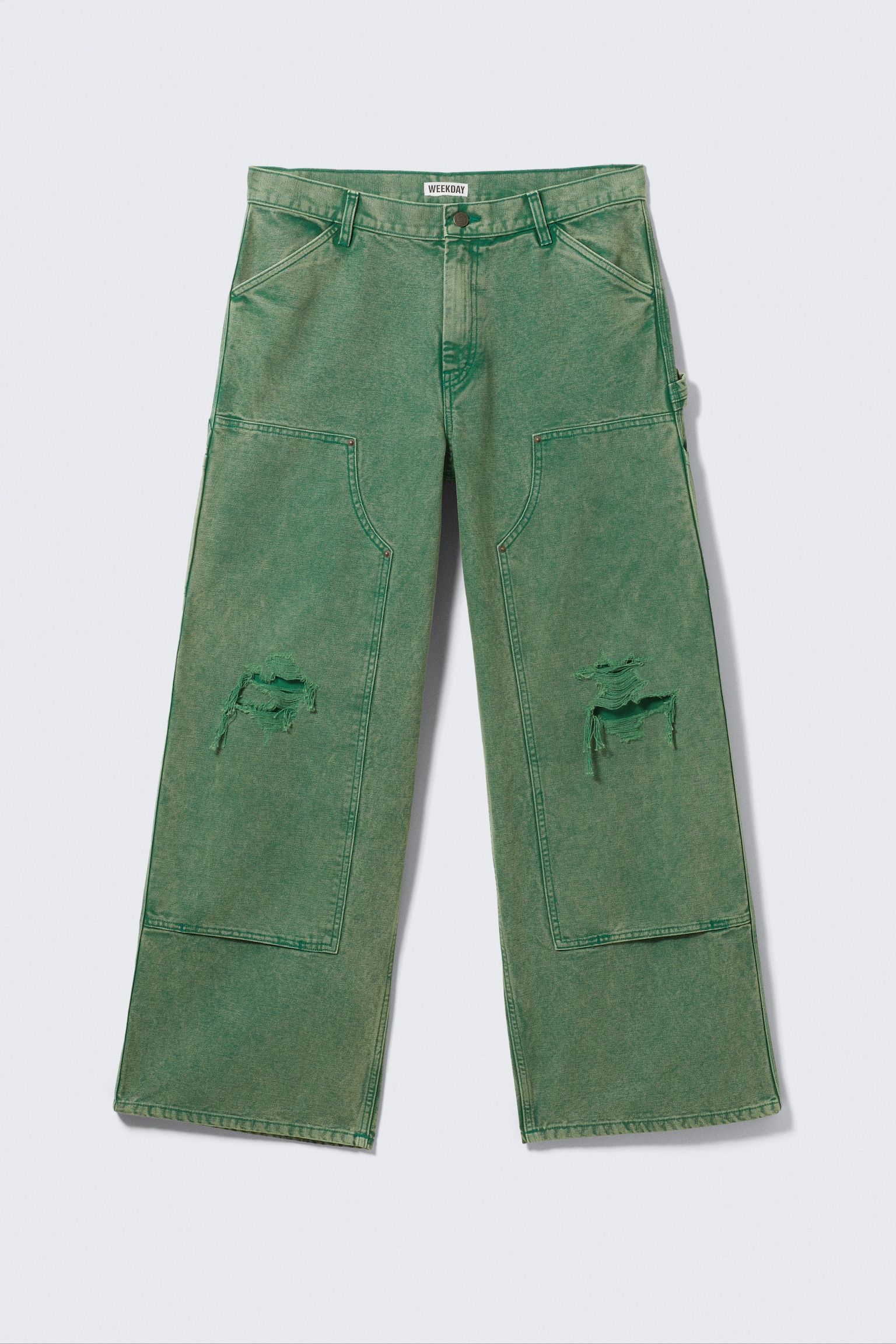 Pantalones de trabajo de tiro bajo y ajuste holgado - Washed Green/Negro