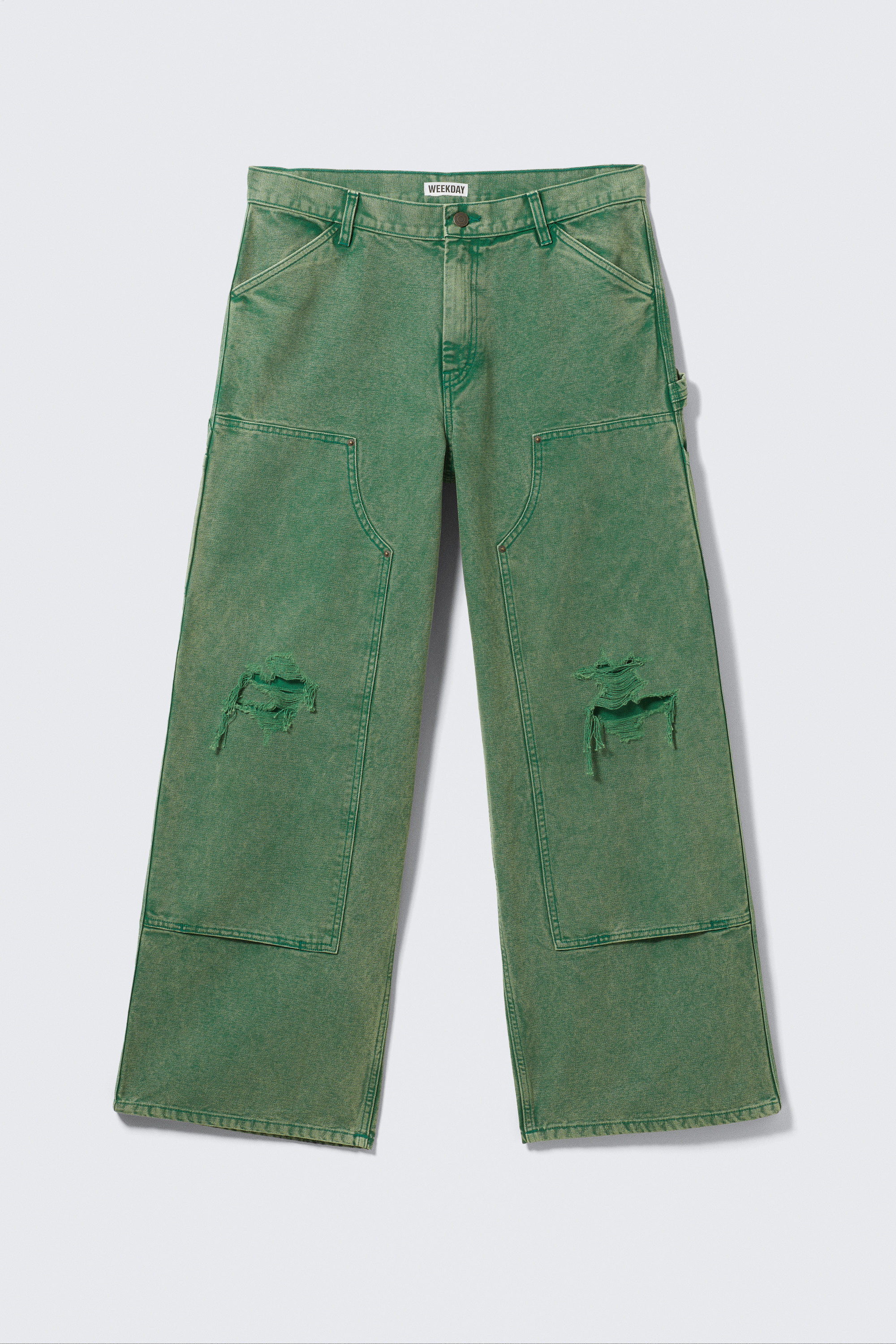 Washed Green - Low Rise Loose Fit Workwear Trousers - 5