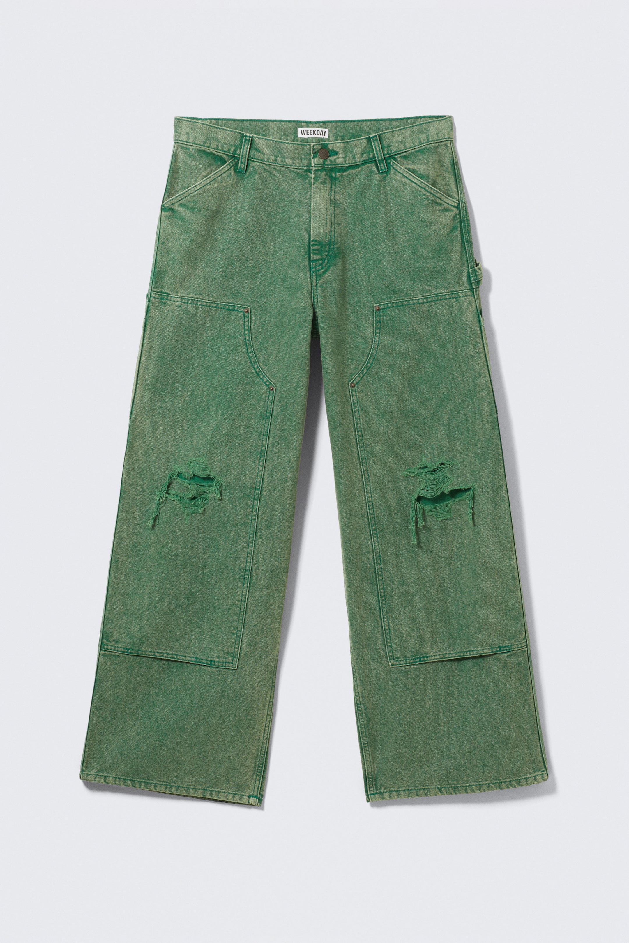 Washed Green - Low Rise Loose Fit Workwear Trousers - 1