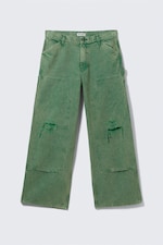 Verwaschenes Grün - Weit geschnittene Workwear-Hose mit niedrigem Bund - 0