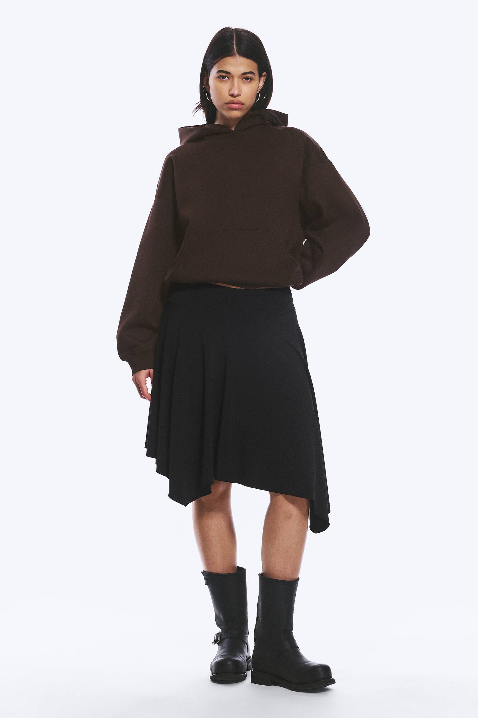 Felpa oversize pesante con cappuccio-Marrone scuro - 6