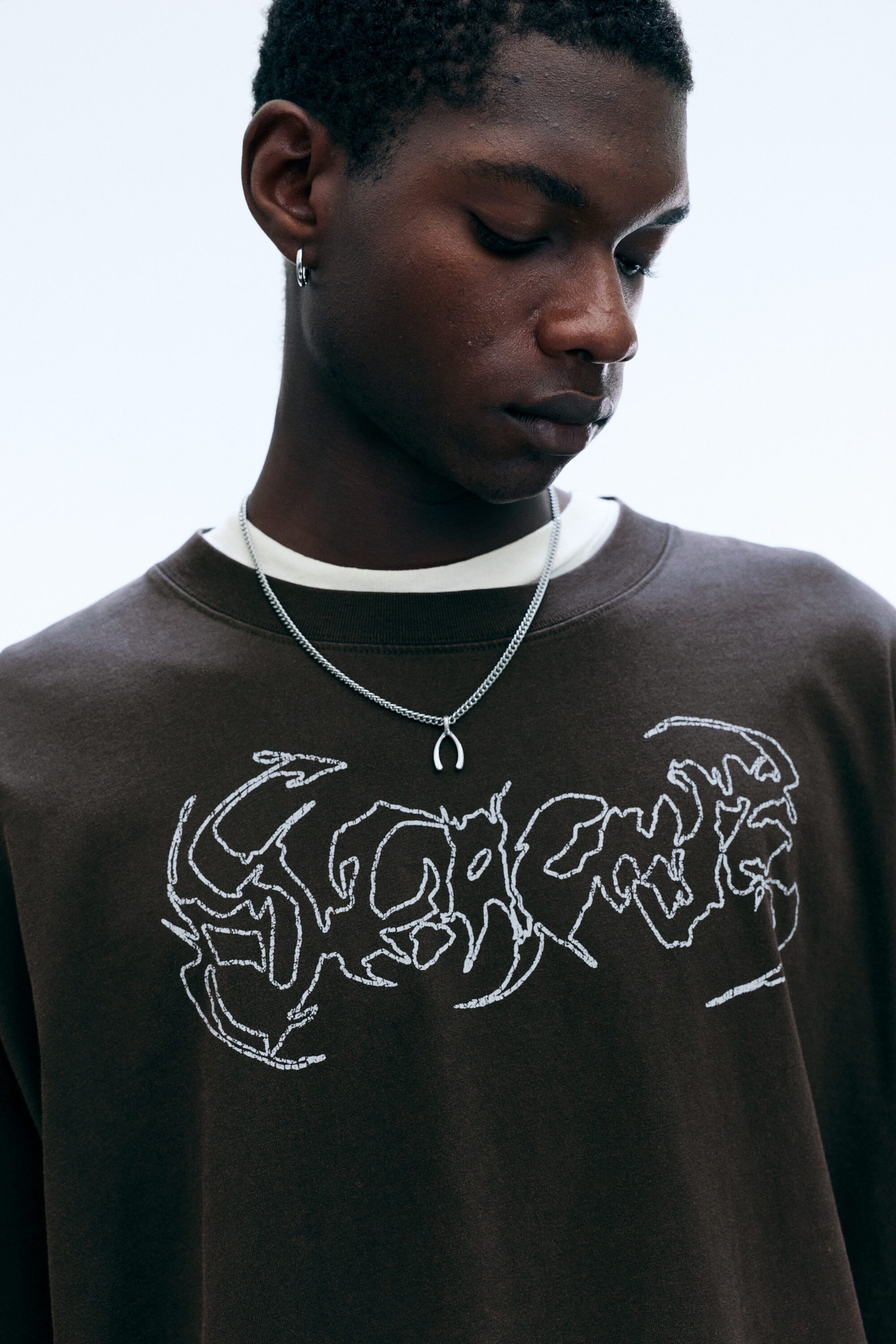 Dark Brown - Oversized Graphic Long-sleeve - 2