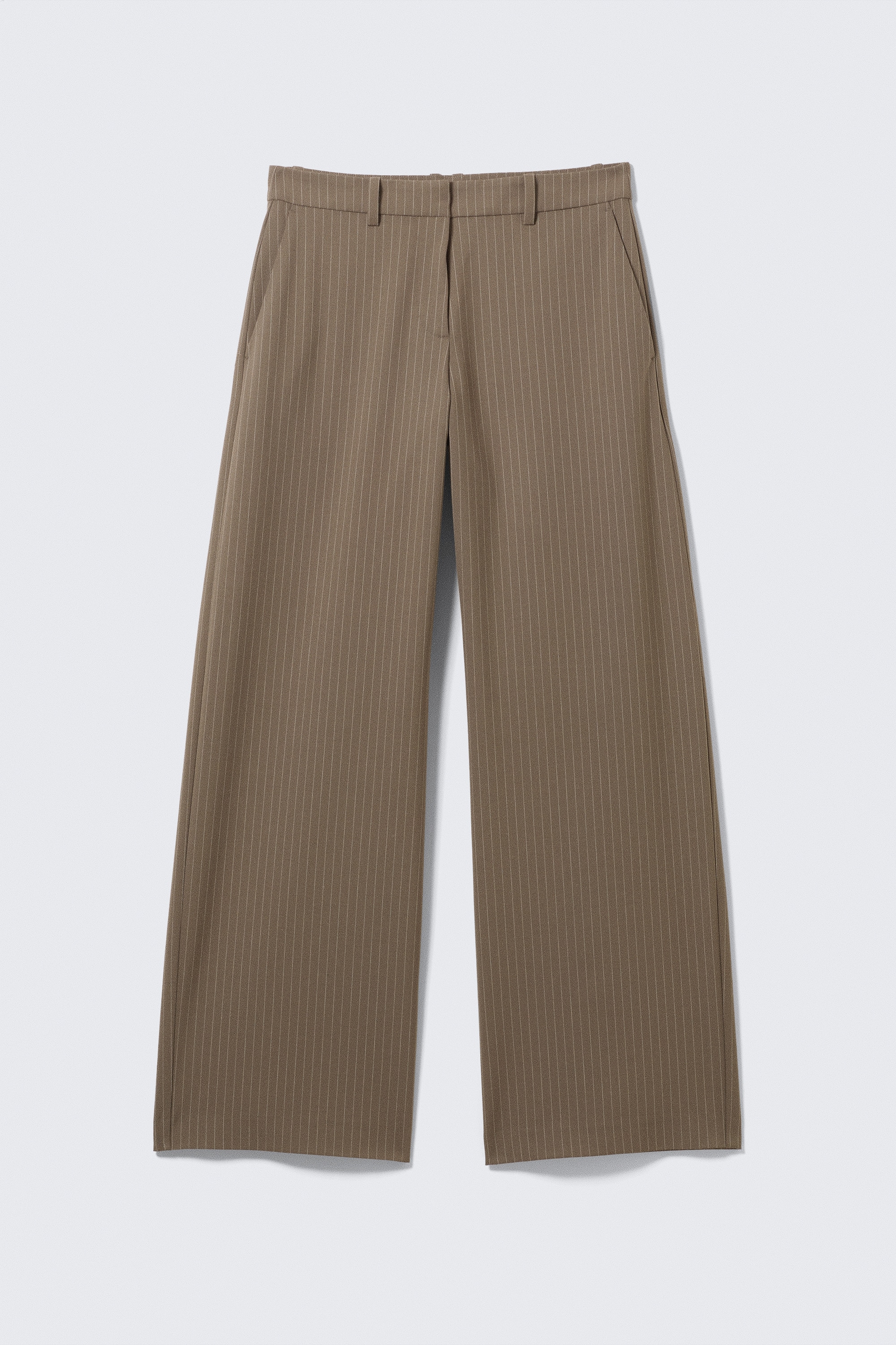 Pantaloni loose in tessuto per abiti a vita bassa - A righe Dark Mole/Nero/Grigio scuro mélange