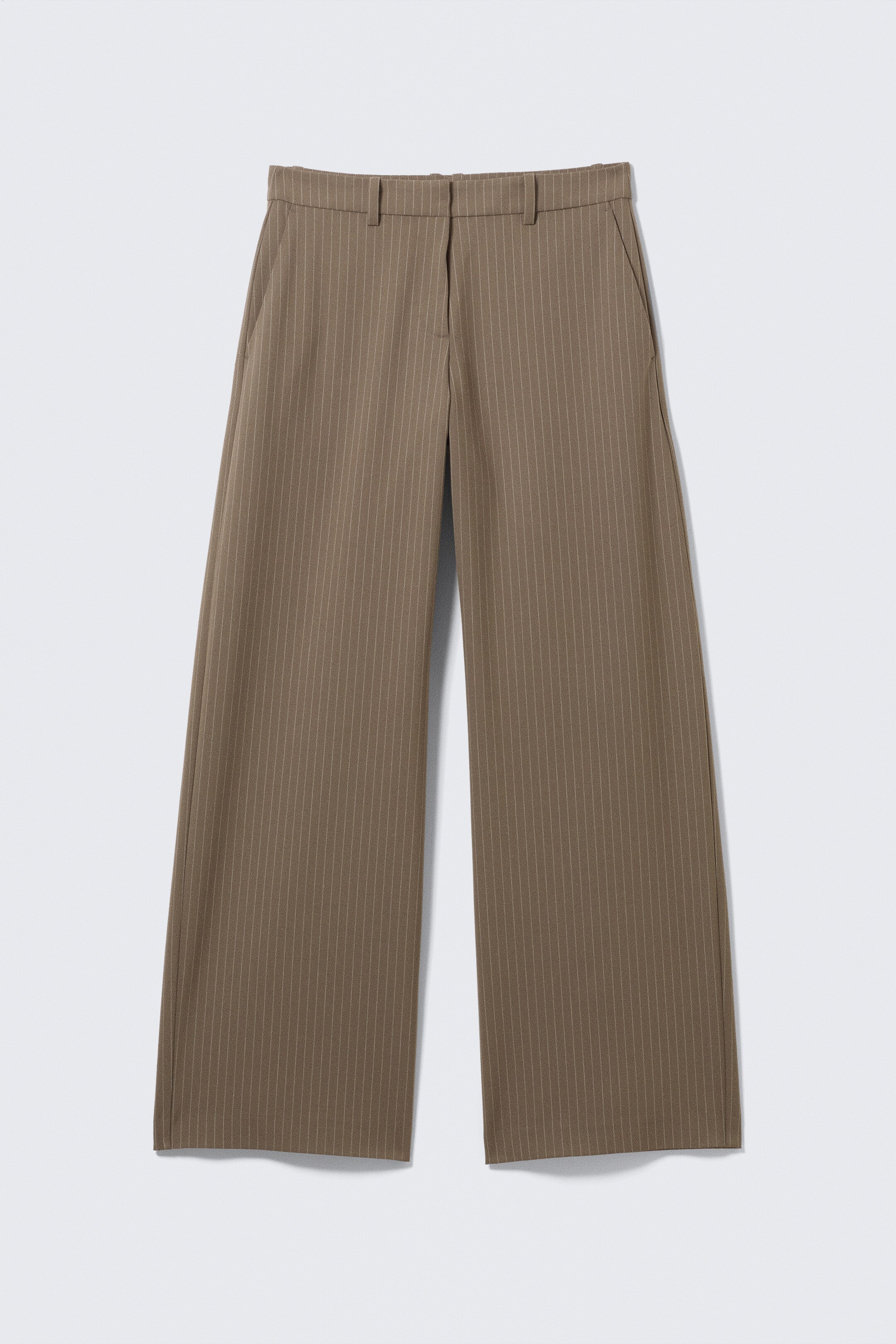 Grotere afbeelding bekijken: Pantalon met lage taille in ruimvallende pasvorm - Gestreept donker taupe - DAMES | H&M NL 4