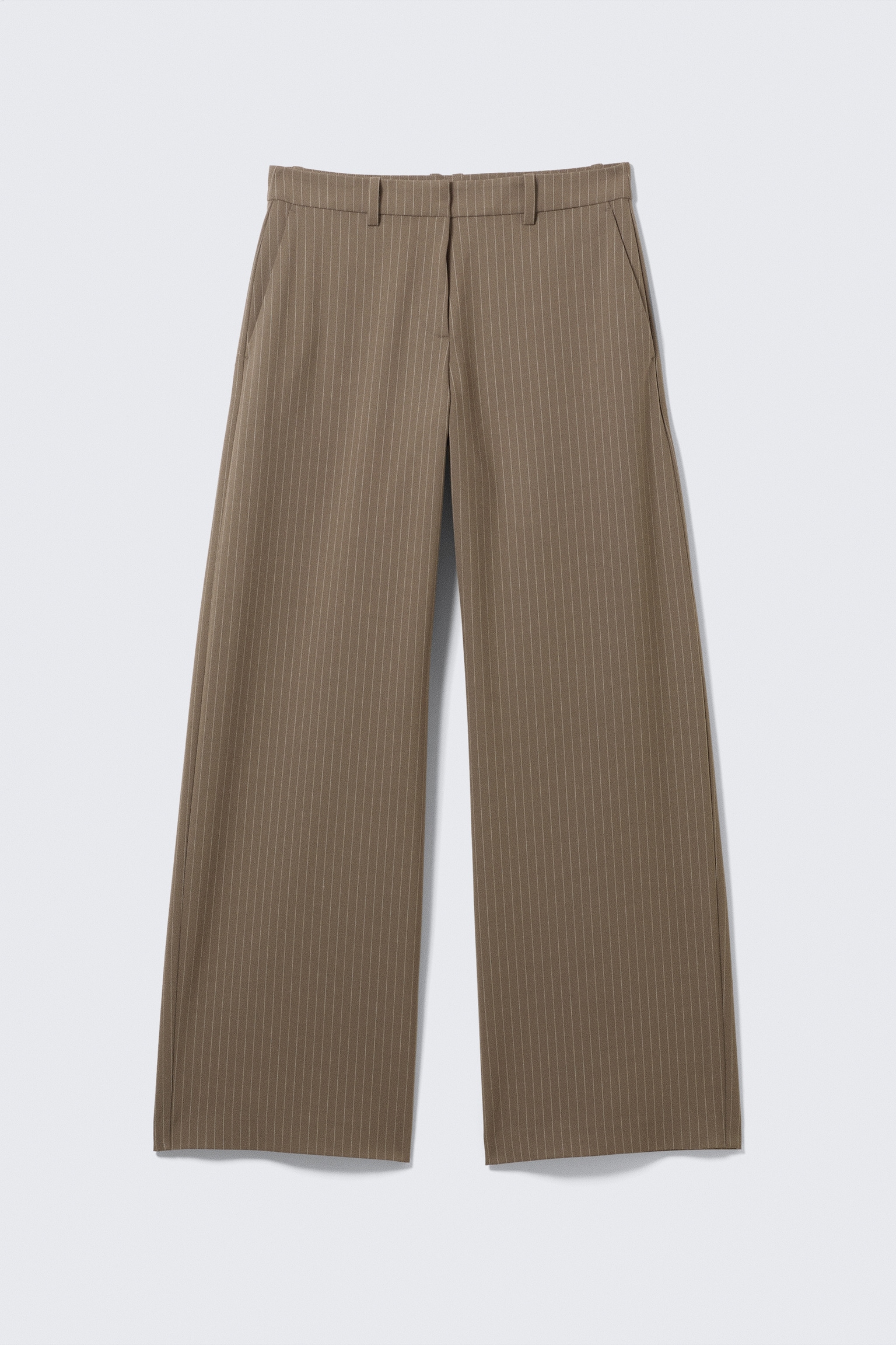 Pantalon met lage taille in ruimvallende pasvorm - Gestreept donker taupe/Donkergrijs gemêleerd/Zwart