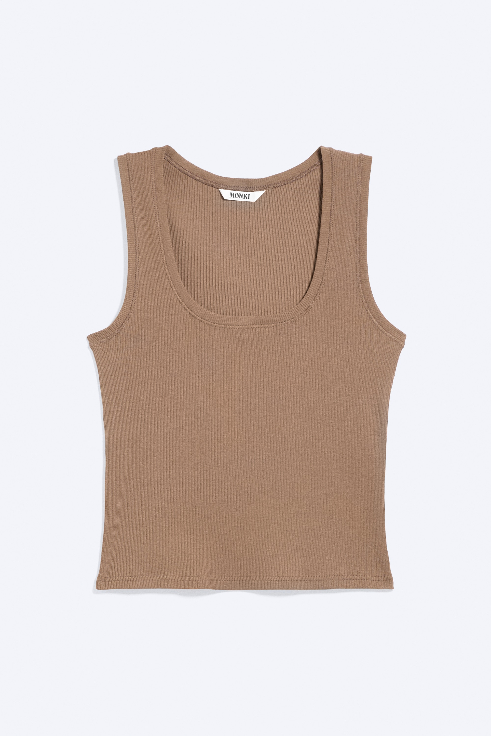 Ribbed Square Tank Top - Dusty Mole/Dark Brown/Off-White
