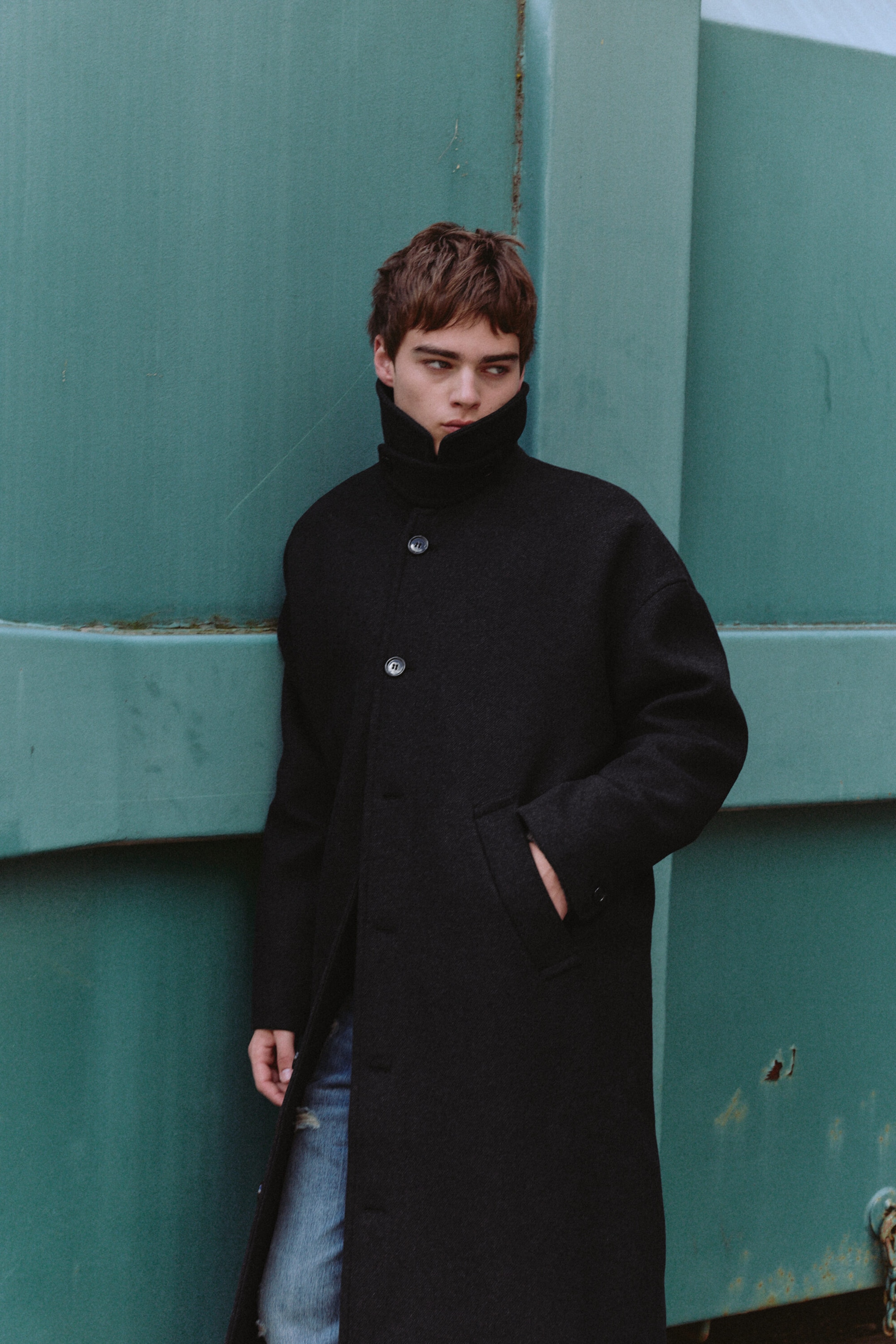 Black - Herringbone - Oversized Wool-Blend Car Coat - 2