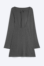 Dunkelgrau - Strass-Minikleid mit offenem Rücken - 4