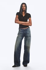 Baltic Blue - Dark Blue - Ample Low Rise Loose Wide Jeans - 0