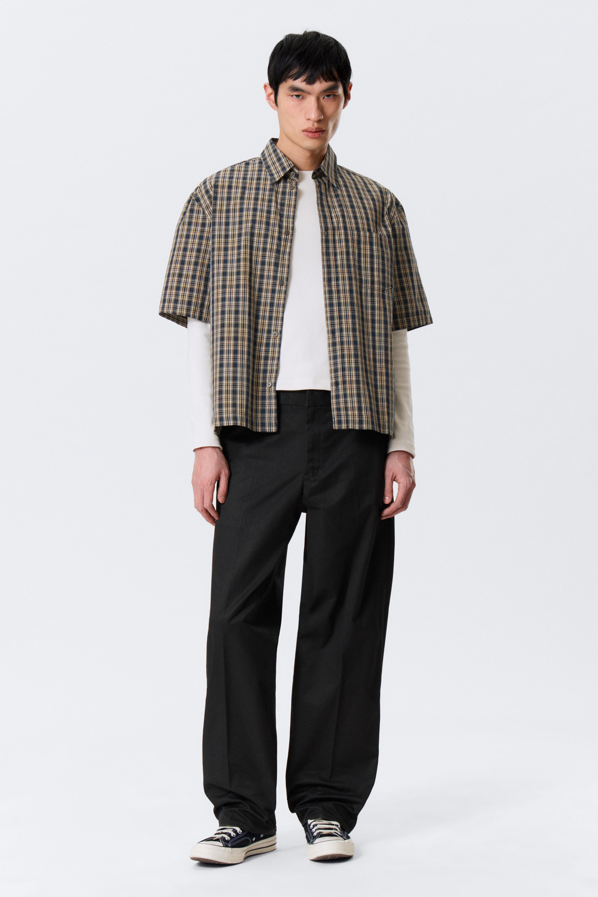 otis oversized pleated cotton twill chinos - Khaki Green | Weekday WW
