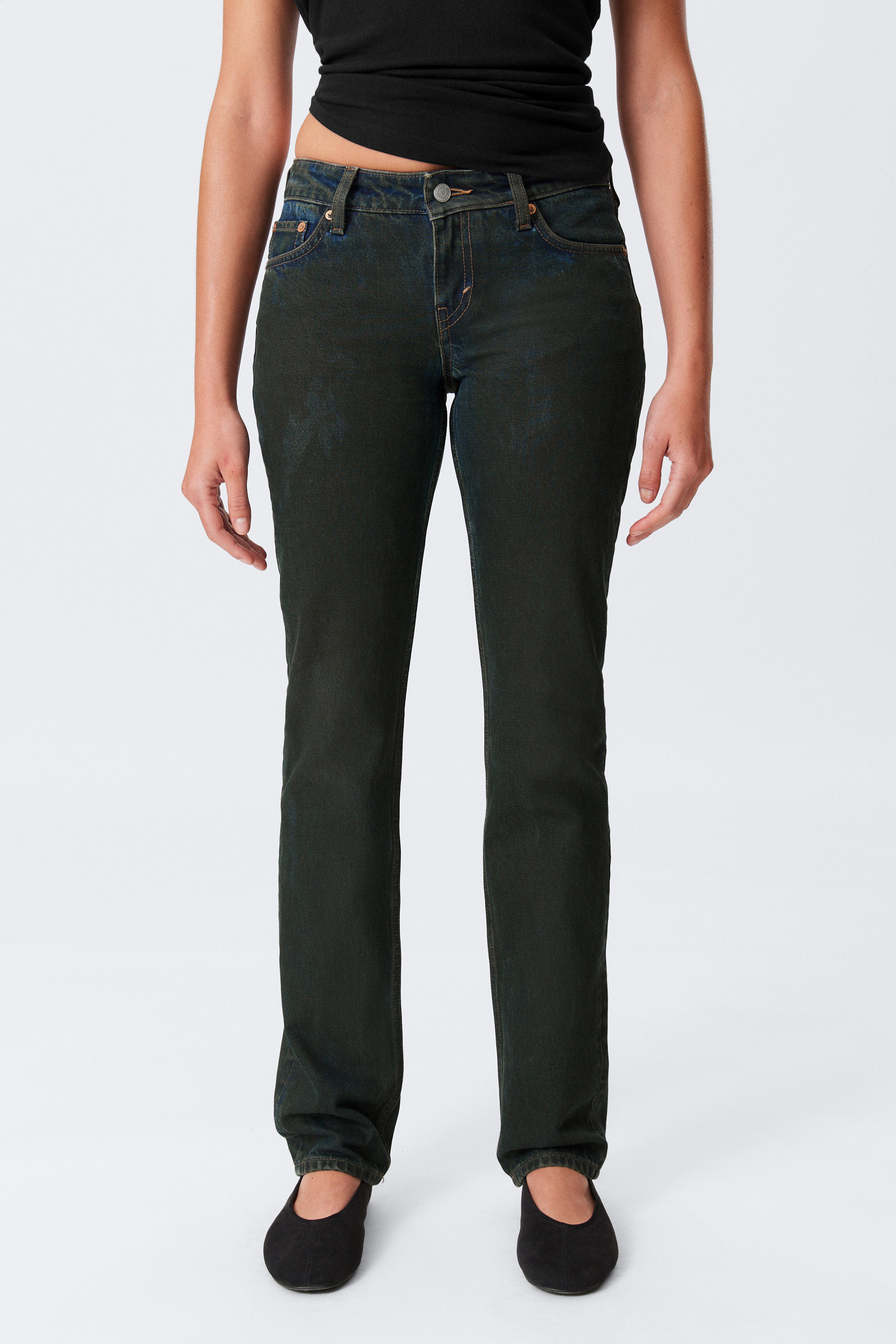 Erdiges Blau - Nail Low Waist Slim Straight Leg Jeans - 2