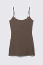 Dark Brown - Strappy Mini Slip Dress - 4