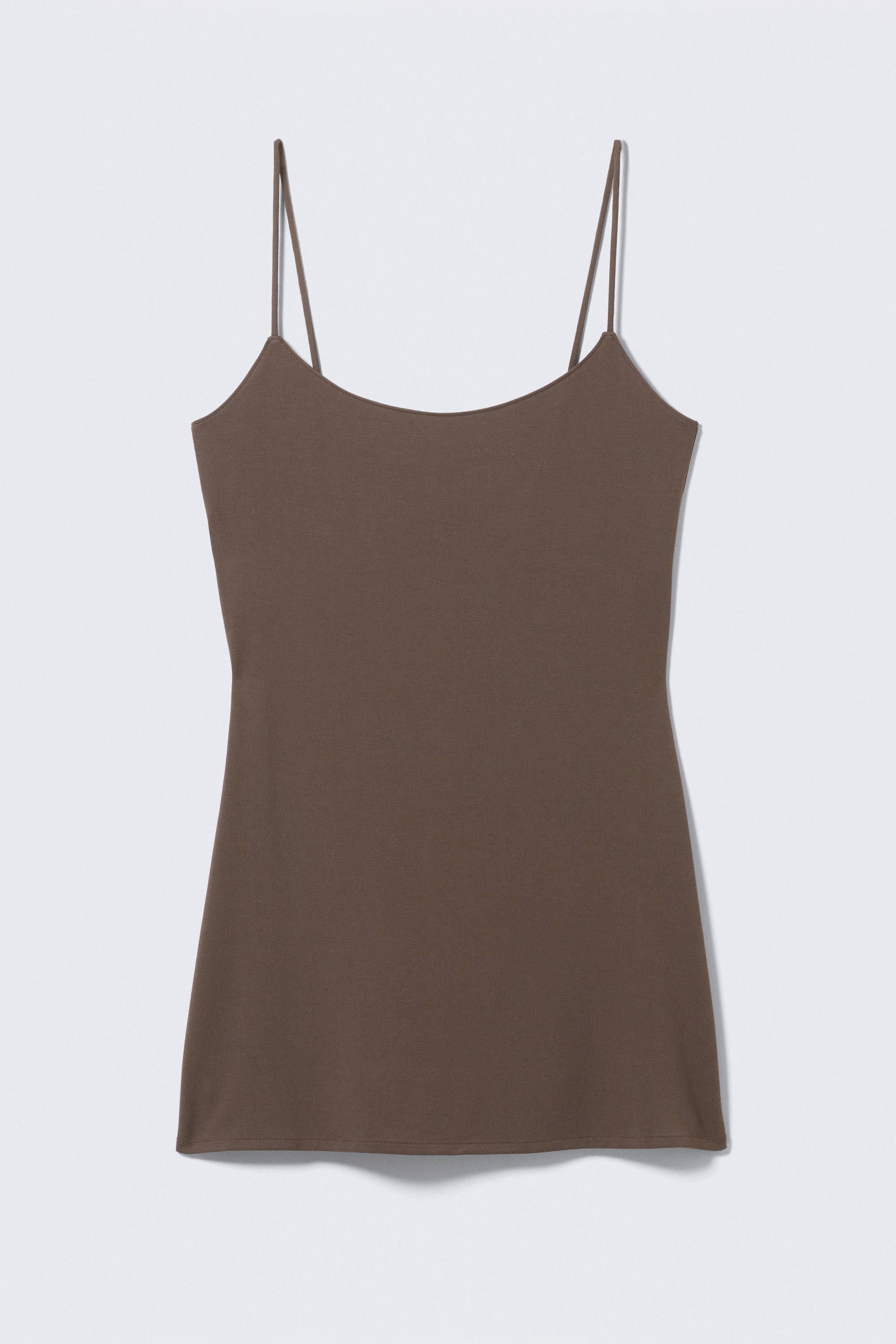 Dunkelbraun - Mini-Slipdress mit Trägern - 1