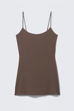 Mörkbrun - Kort strappy slipklänning - 0