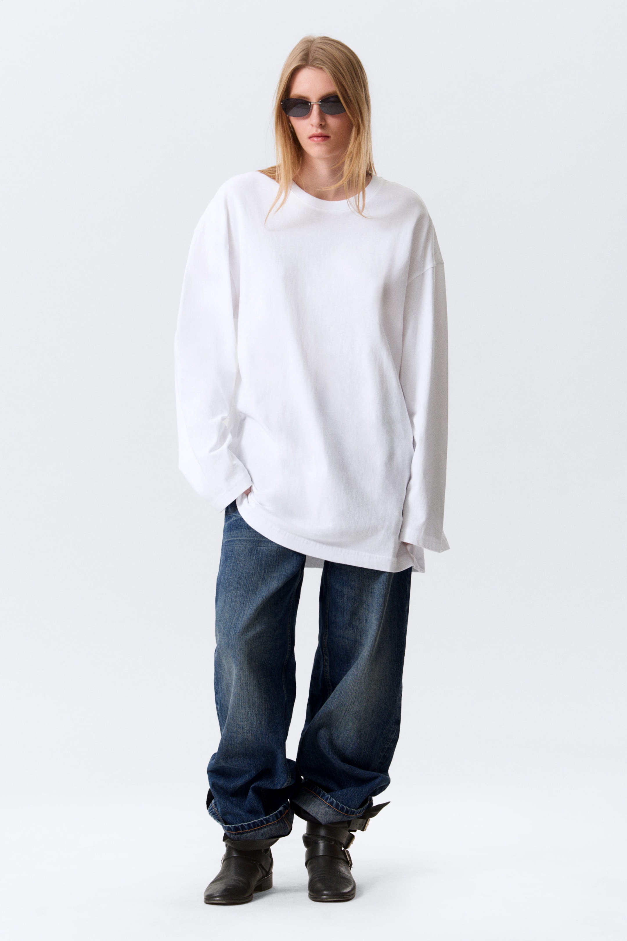 White - Oversized Long-Sleeved T-shirt Dress - 1