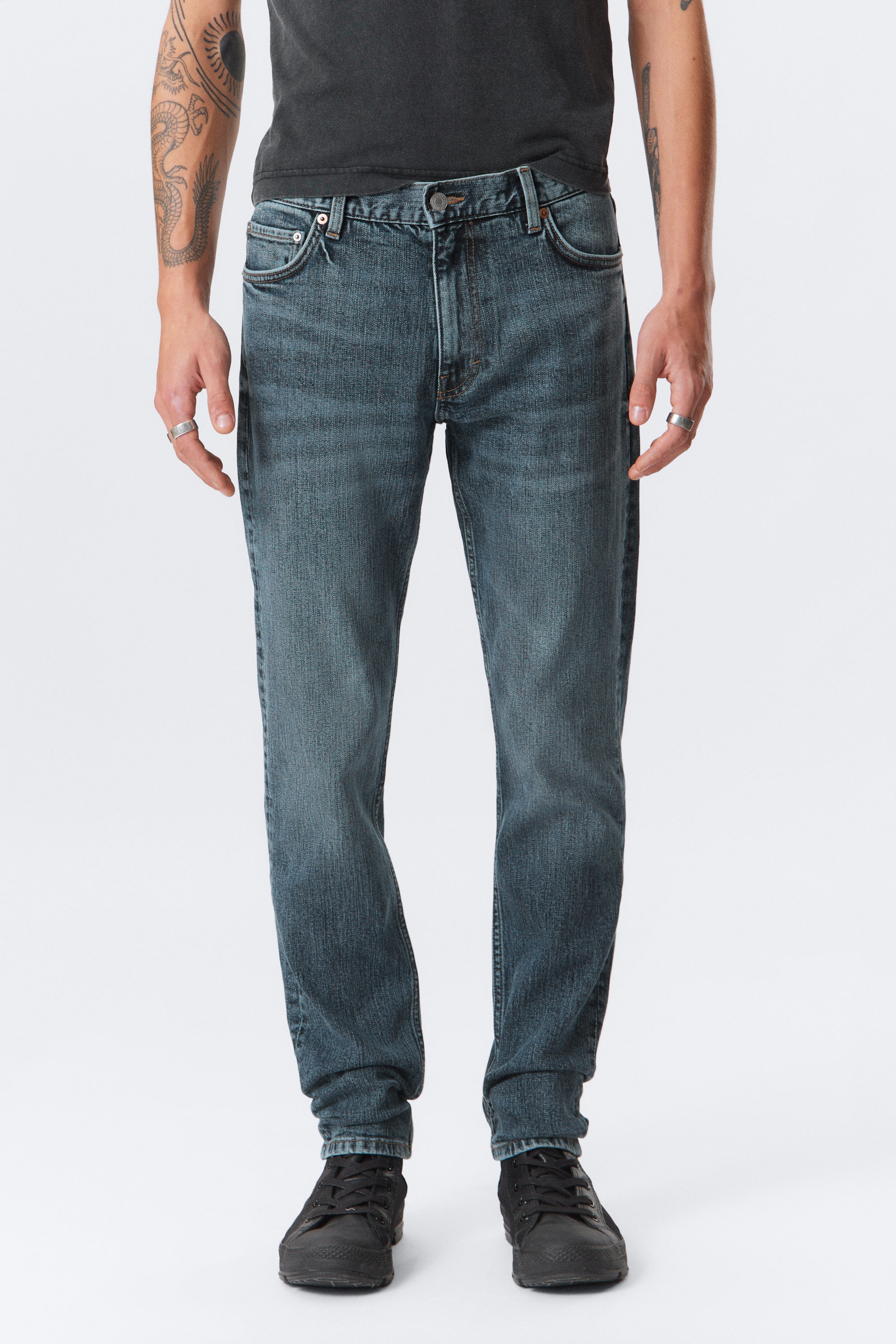 Thunder Blue - Medium Blue - Sunday Mid Rise Slim Tapered Leg Jeans - 2