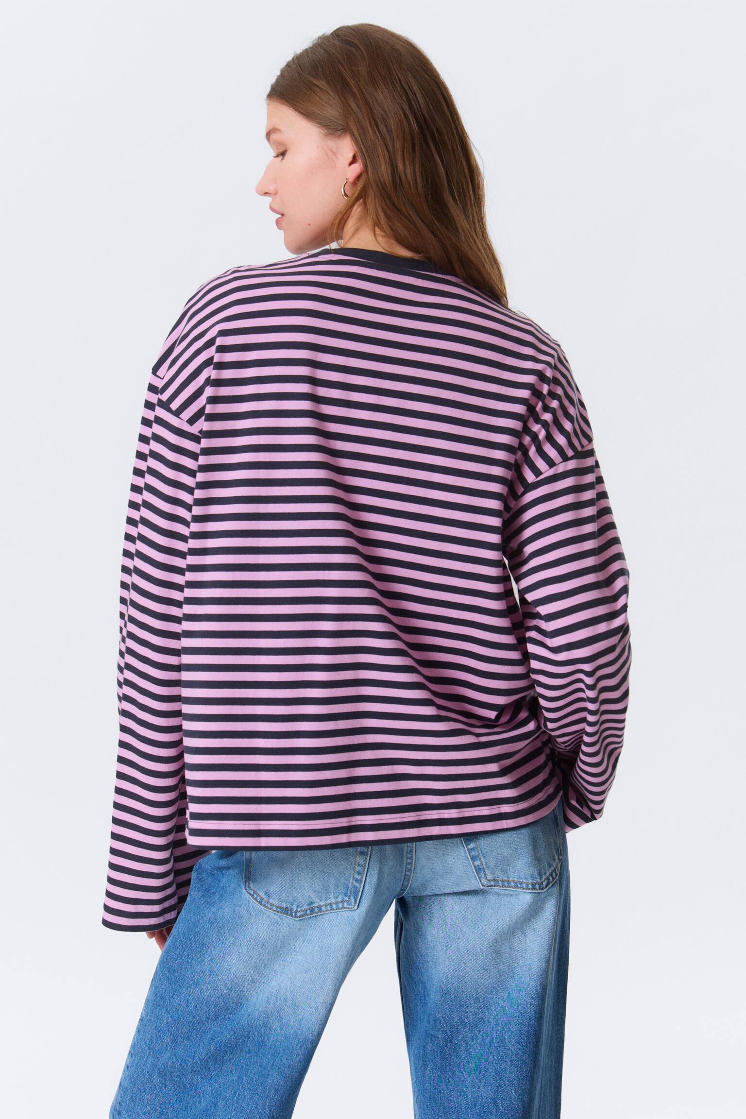 T-shirt en coton à manches longues - Rayures bleu marine/rose/Rayures bleu/multicolores/Rayures corail/lilas/Rayures rose - jaune/Blanc poussiéreux - Rayures marron - 5