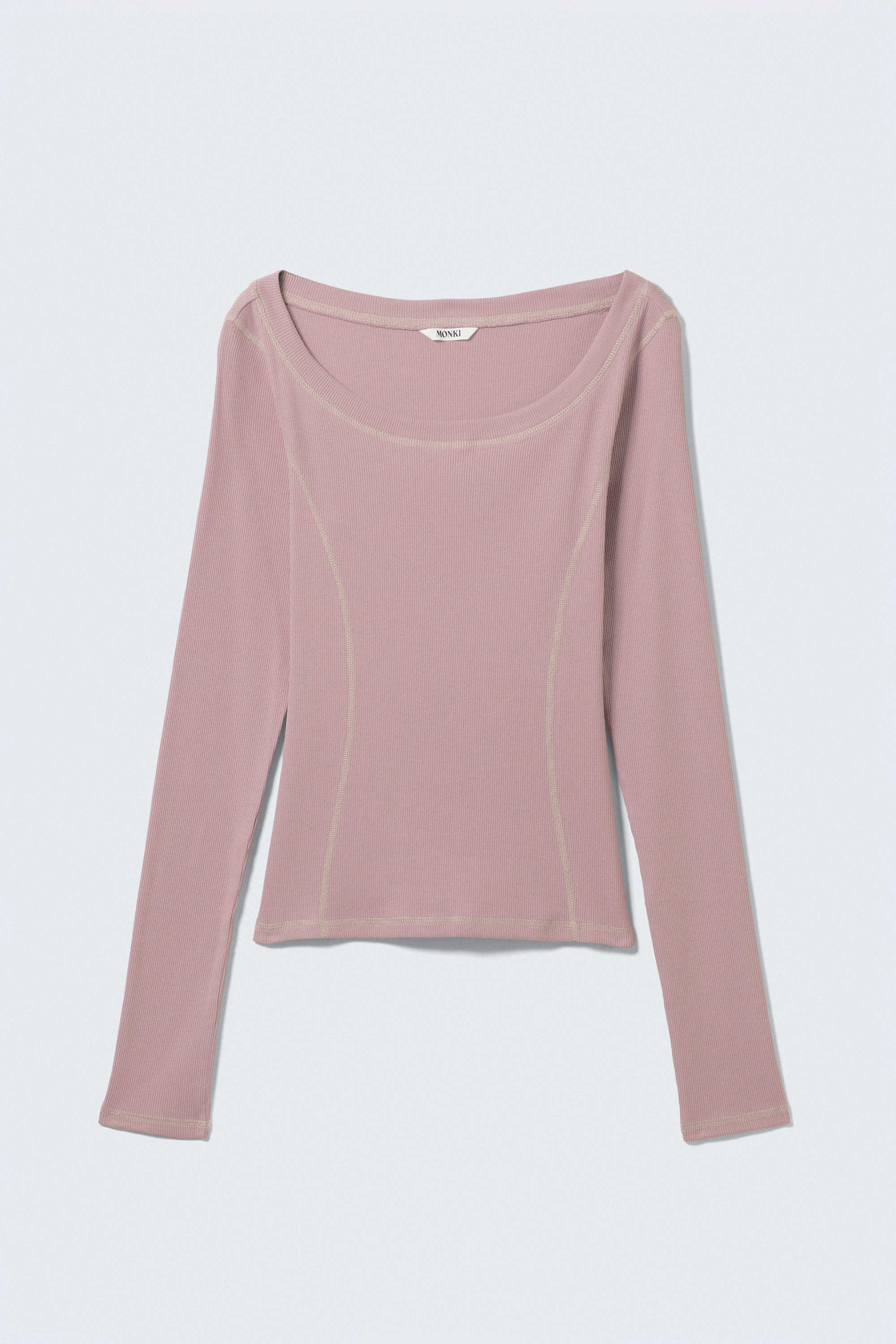 Dusty Pink - Long-Sleeved Wide Neck Top - 3