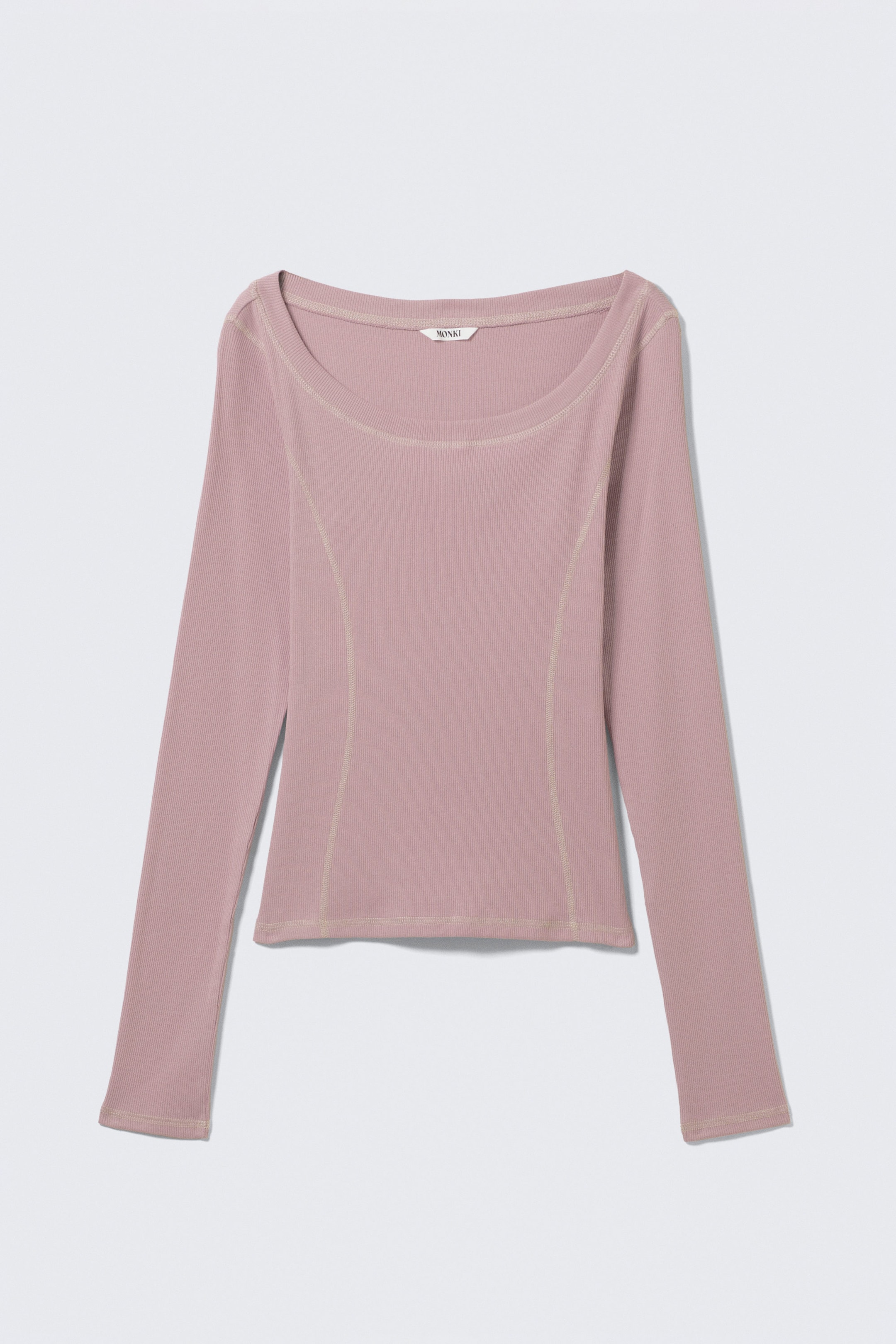 Dusty Pink - Long-Sleeved Wide Neck Top - 1