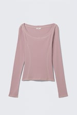 Altrosa - Langärmliges Top mit weitem Ausschnitt - 0