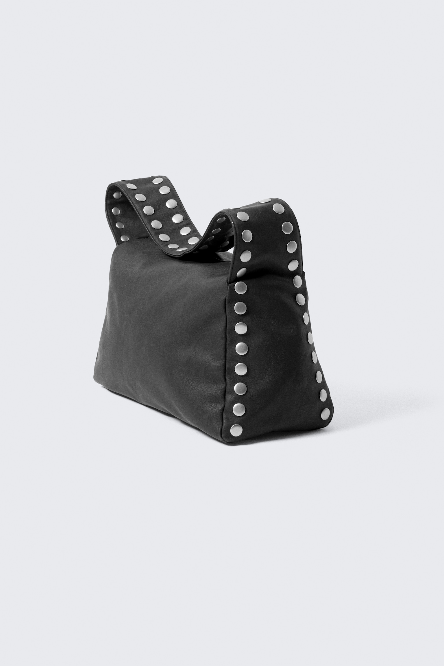 Studded Faux Leather Shoulder Bag - Black