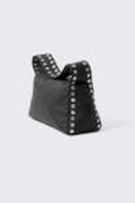 Black - Studded Faux Leather Shoulder Bag - 0