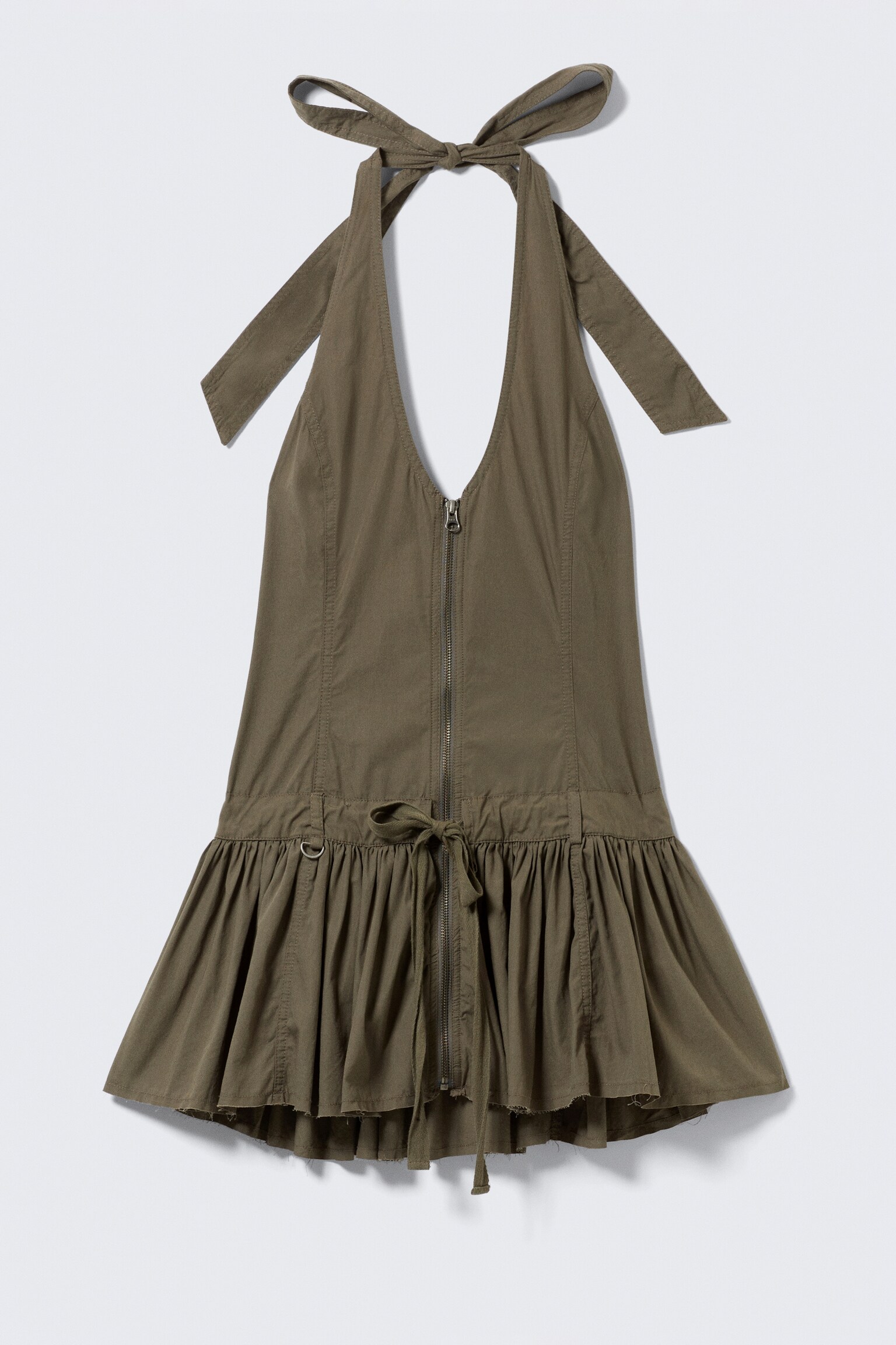 Utility Halterneck Mini Dress - Dark Khaki Green - 2