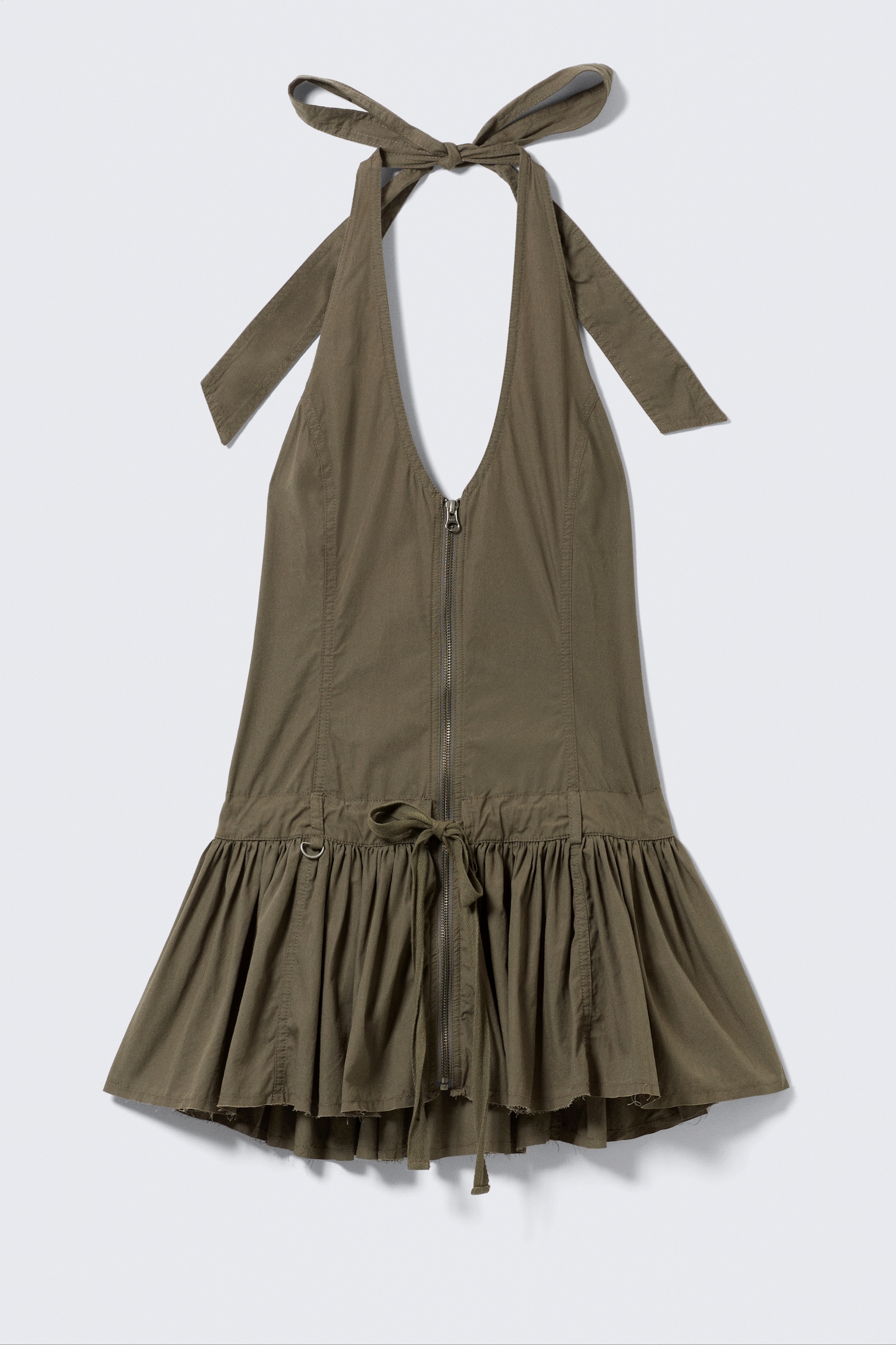 Utility Halterneck Mini Dress - Dark Khaki Green - 2