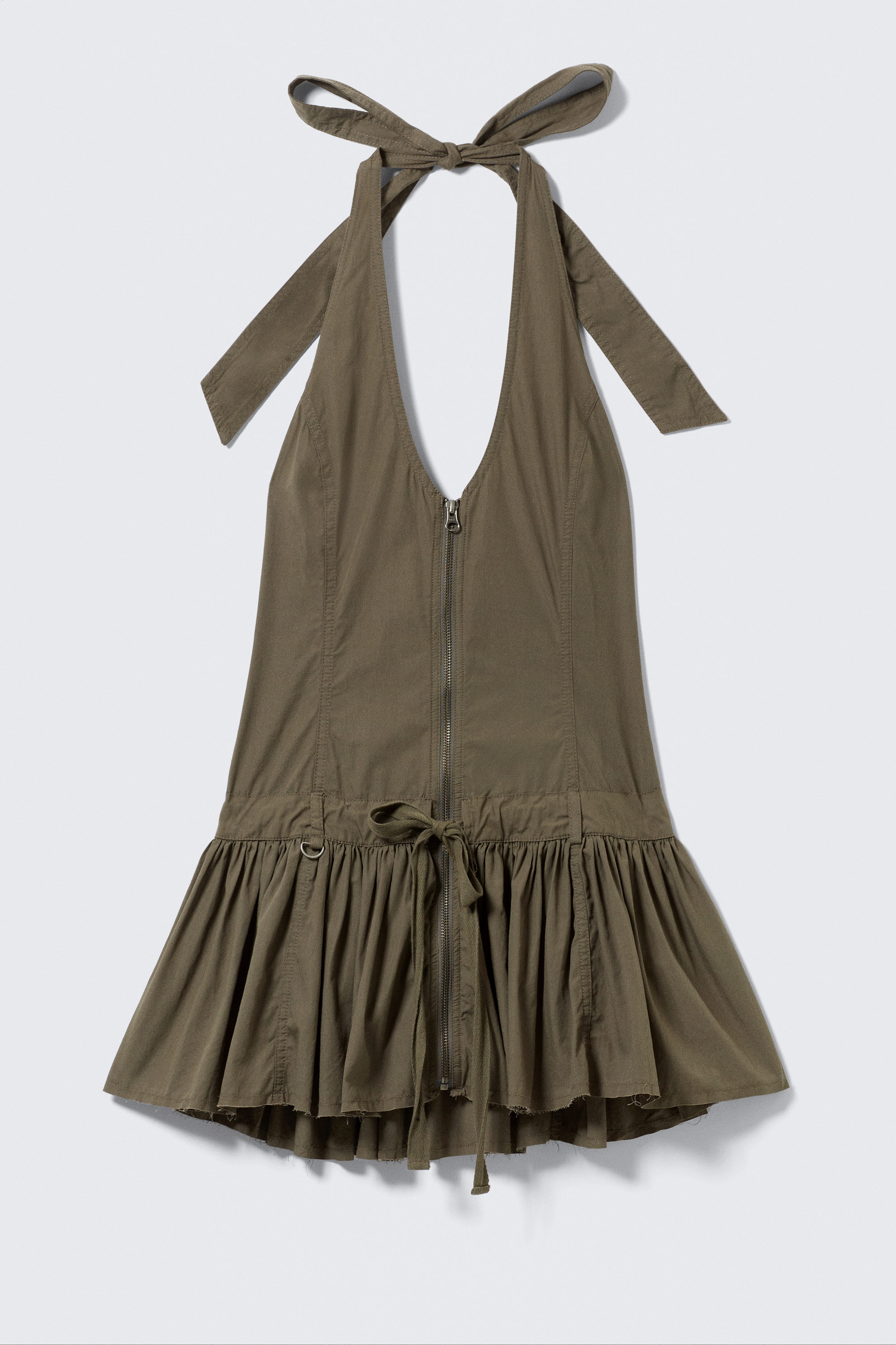Dark Khaki Green - Utility Halterneck Mini Dress - 3