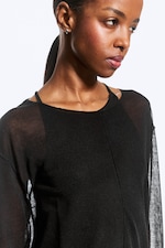 Schwarz - Lockerer, transparenter Strickpullover - 1