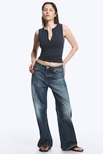 Milano Blue - Bleu foncé - Jean droit ample taille basse Missy - 0