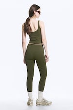 Dark Khaki Green - High Waisted Sports Tights - 2