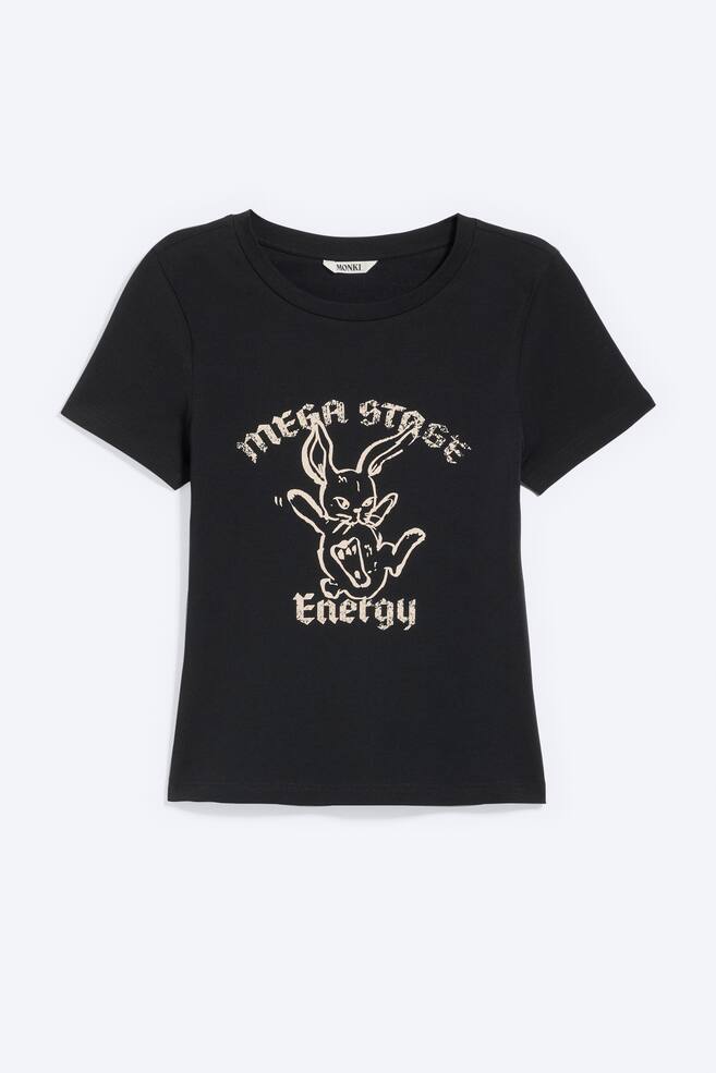 Enges Mini-T-Shirt mit Grafikprint - Schwarz - Bunny/Weiß - Weißer Hase - 1