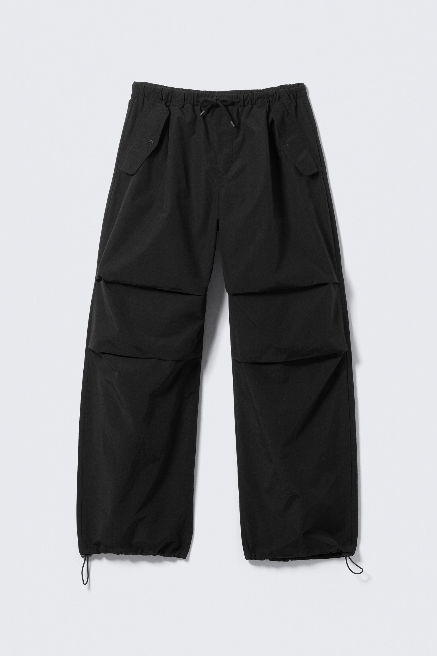 Loose Pleated Parachute Trousers - Black/Light Beige - 2