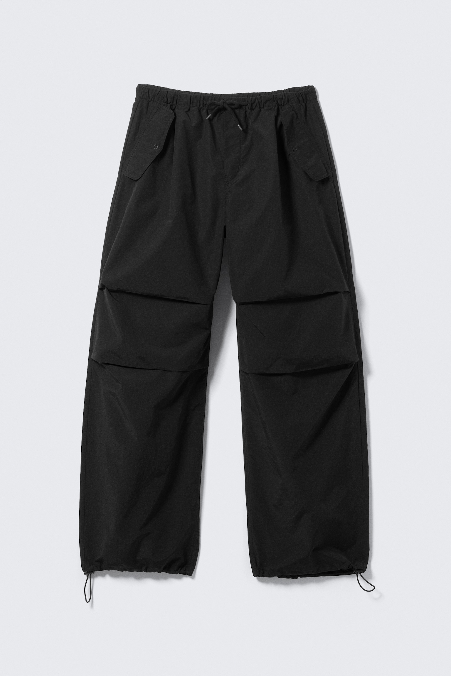 Loose Pleated Parachute Trousers - Black/Light Beige - 2