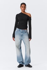 Zwart - Gedrapeerde asymmetrische lyocell top - 0