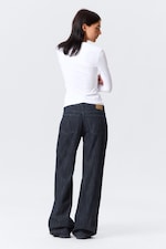 Slub Rinse - Dark Blue - Ample Mid Rise Loose Wide Leg Jeans - 4
