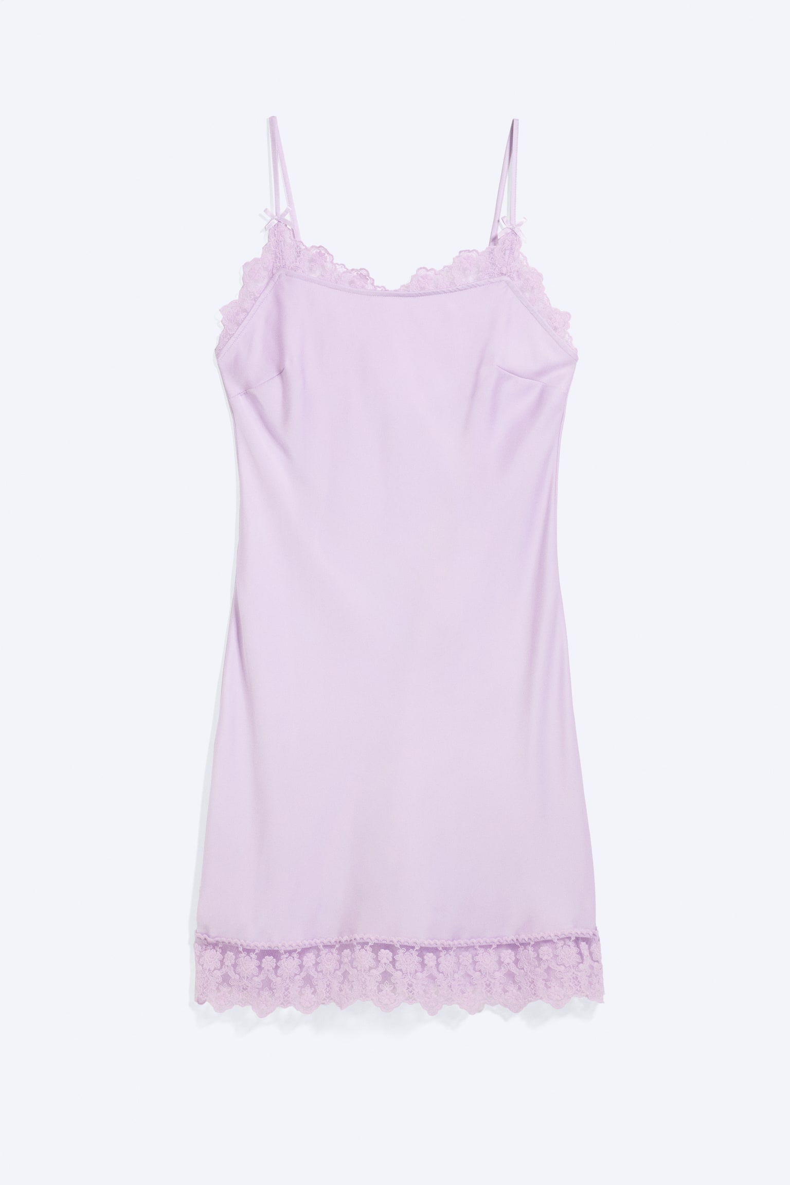 Nuisette en satin bordée de dentelle - Lilas clair/Beige cendré clair/Marron foncé - 1