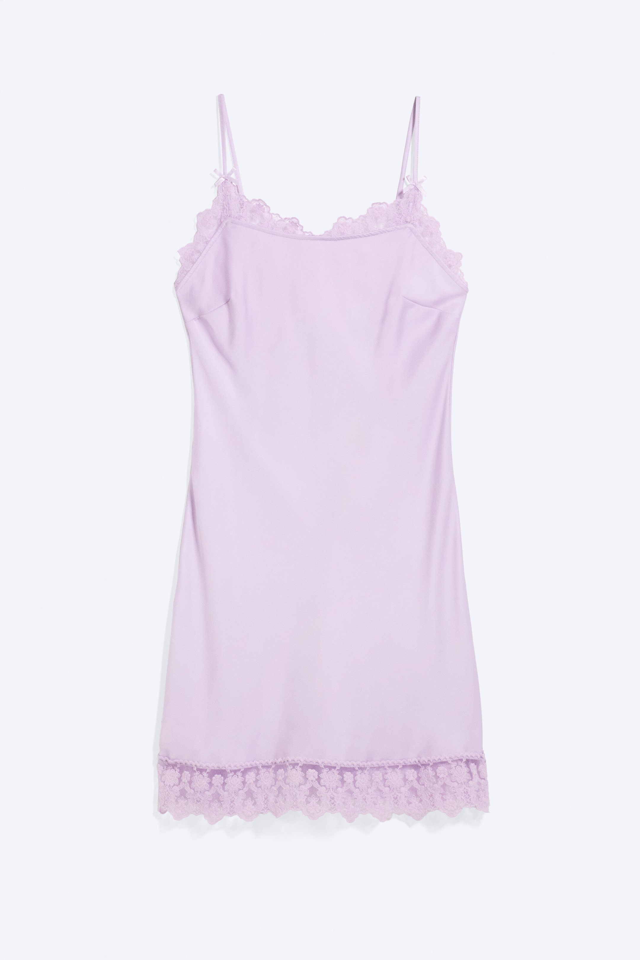 Light Lilac - Satin Lace-Trim Slip-Dress - 4