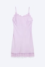 Light Lilac - Satin Lace-Trim Slip-Dress - 4