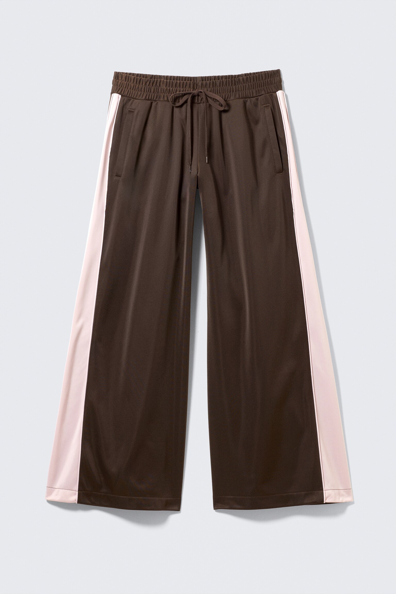 Wide Relaxed Fit Track Trousers - mørkebrun - pink striber - 2