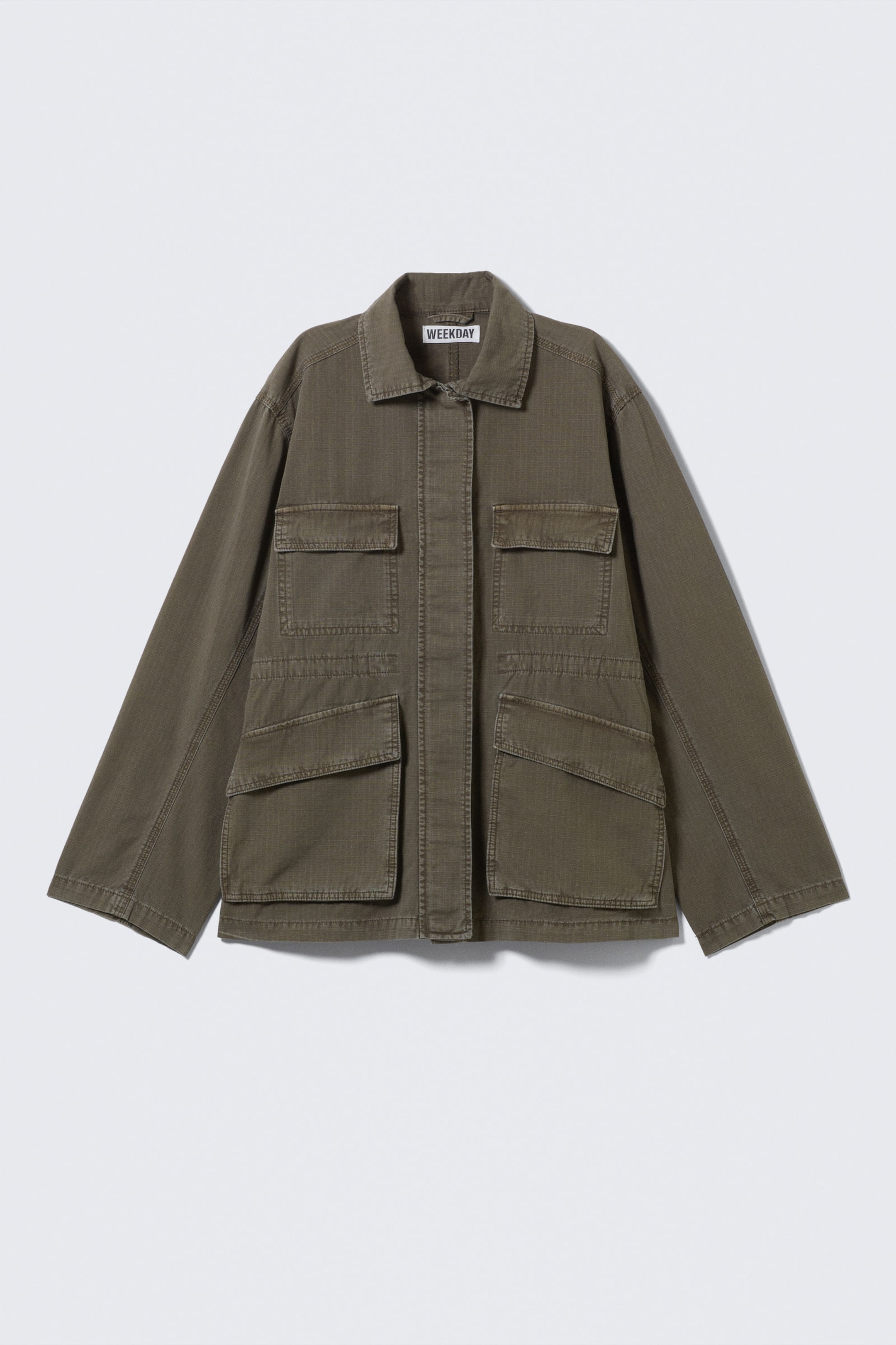 Dunkles Graubraun - Verwaschene, locker geschnittene Ripstop-Jacke - 4