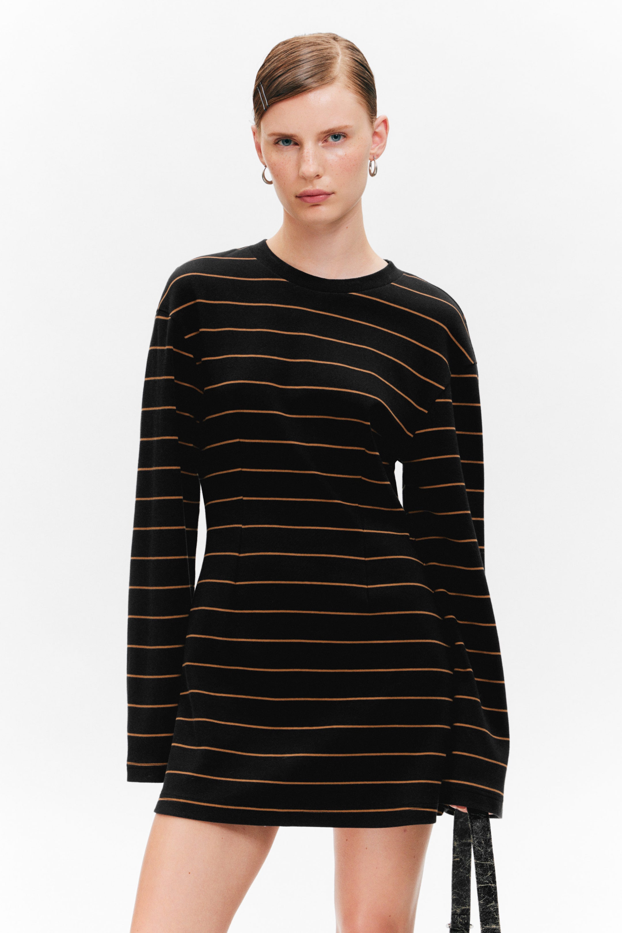 Randig svart - Långärmad bomullsminiklänning - 2