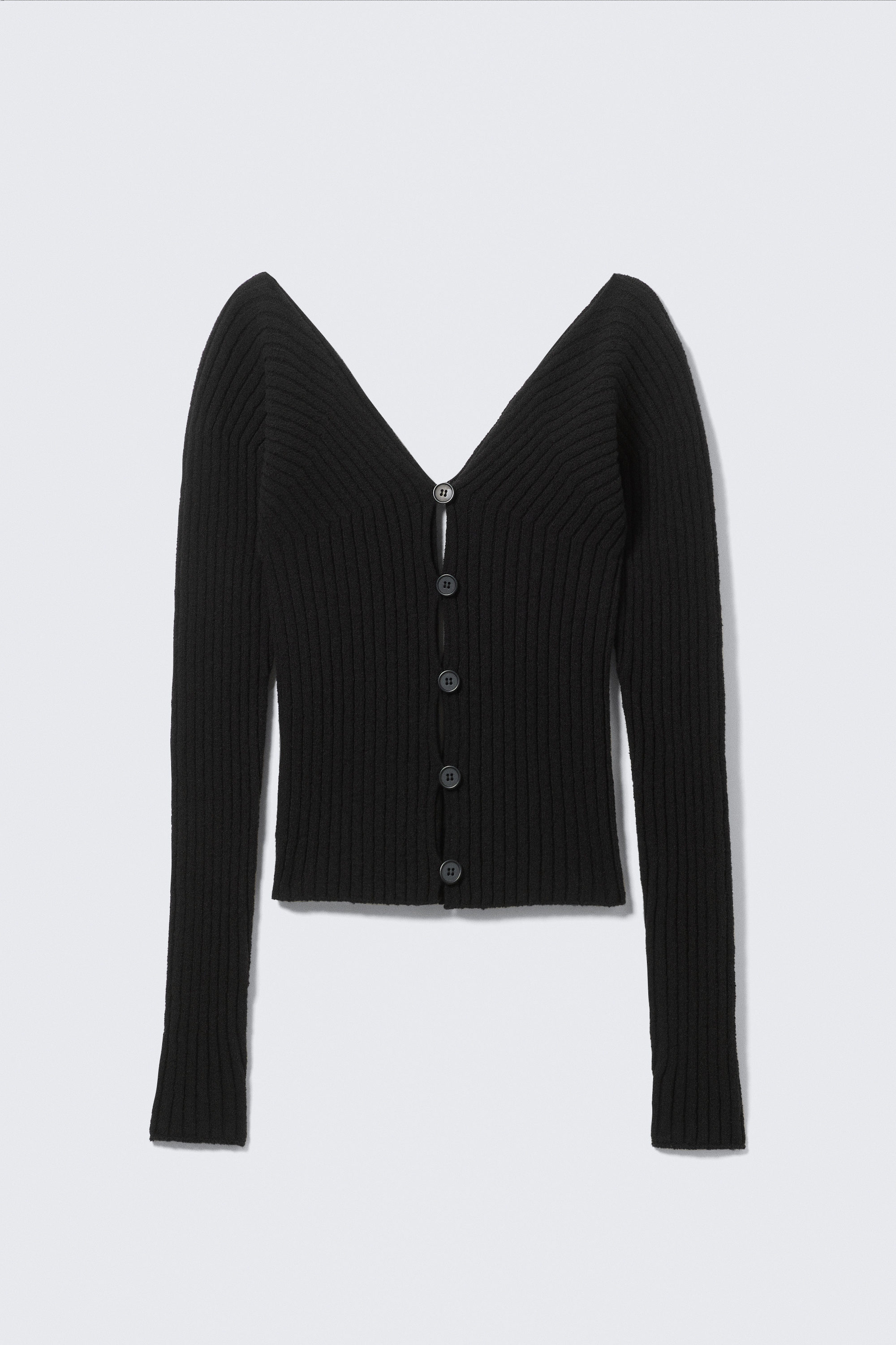 Black - Tight Knitted V-neck Cardigan - 4