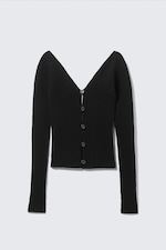 Black - Tight Knitted V-neck Cardigan - 5