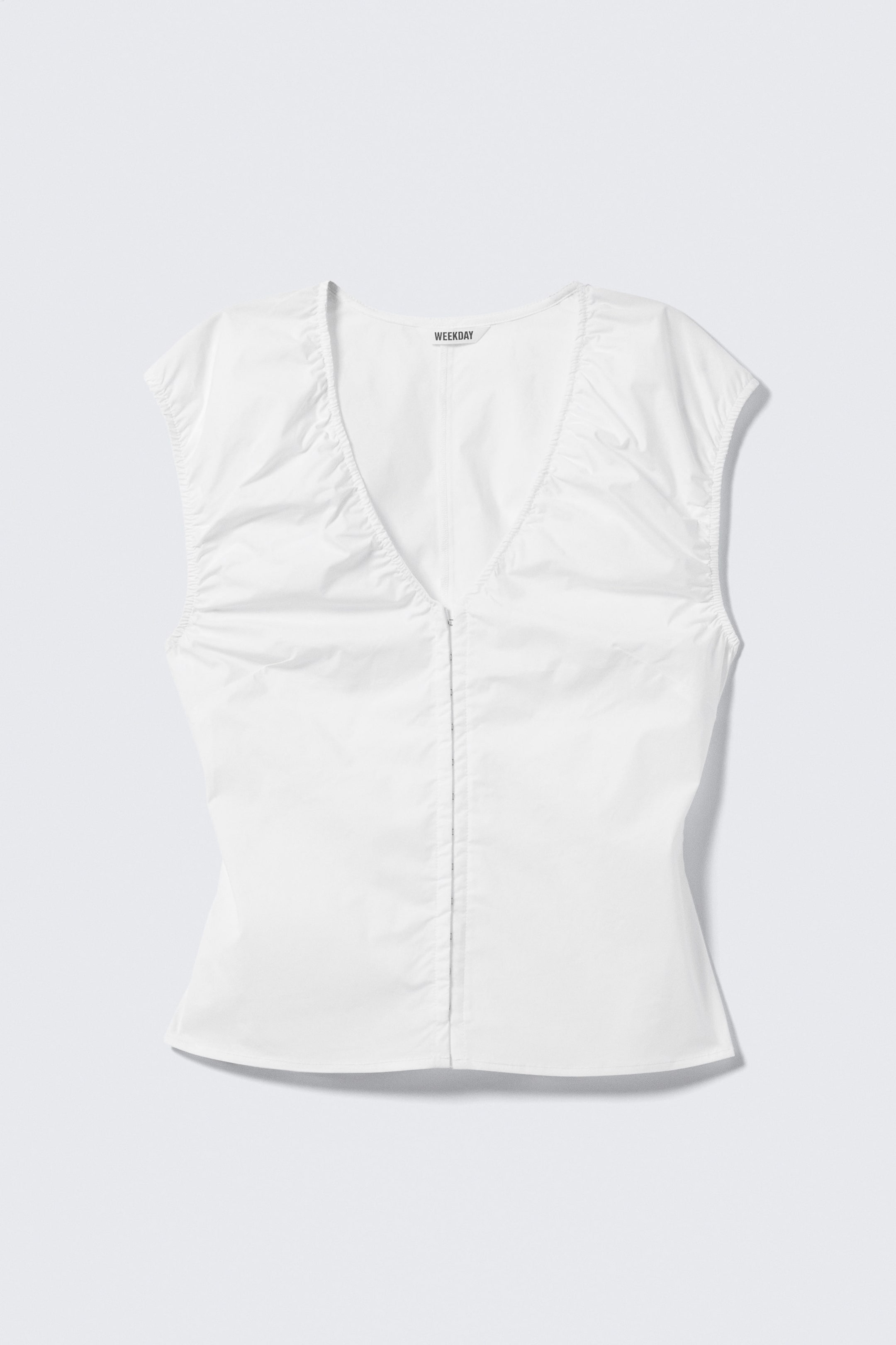 White - Sleeveless V-neck Cotton Top - 1