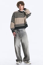 Svart/Beige randig - Avslappnad jumper i ullblandning - 1